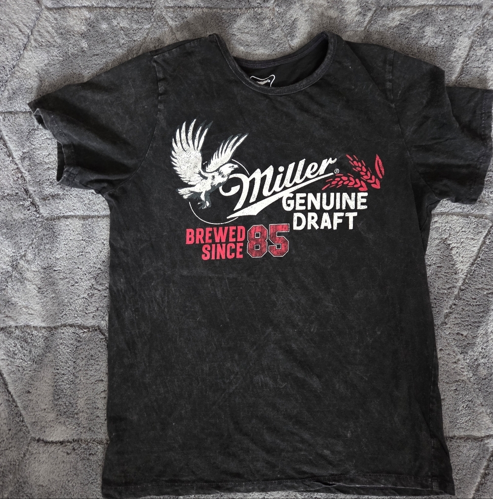 Miller Genuine Draft Black Graphic T-Shirt Grunge Western Biker Festival XL